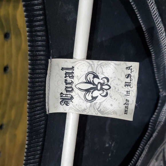 Vocal Charcoal VNeck Bling Long Sleeve Shirt Fleur De Lis Cowboy Boot Gun Pistol - Picture 2 of 7